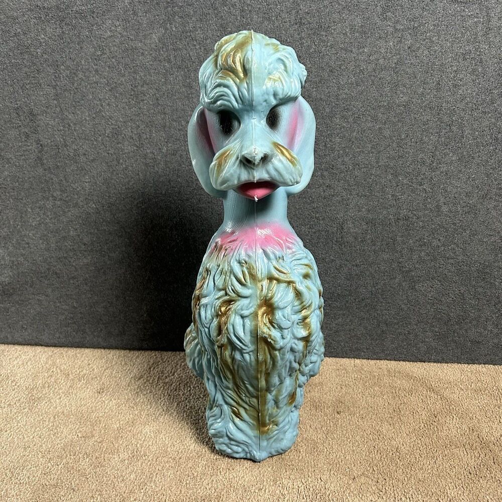 VTG 16.5" Blue Gold Poodle Plastic Blow Mold Coin Bank Piggy Bank Vintage